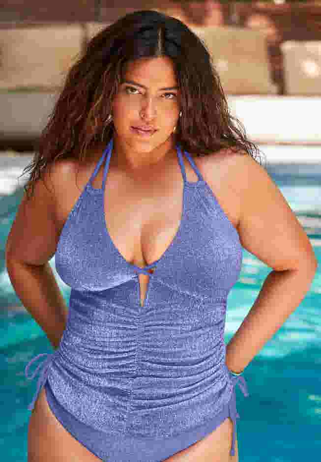 Adjustable Sparkle Halter Tankini Top image number 0