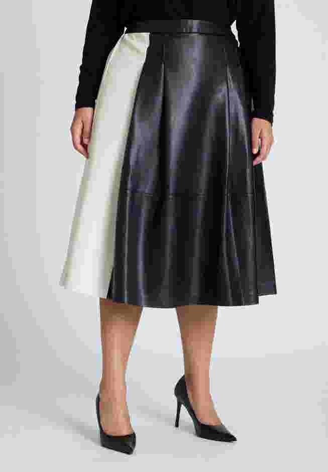 Colorblocked Faux Leather Full Midi Skirt image number 1