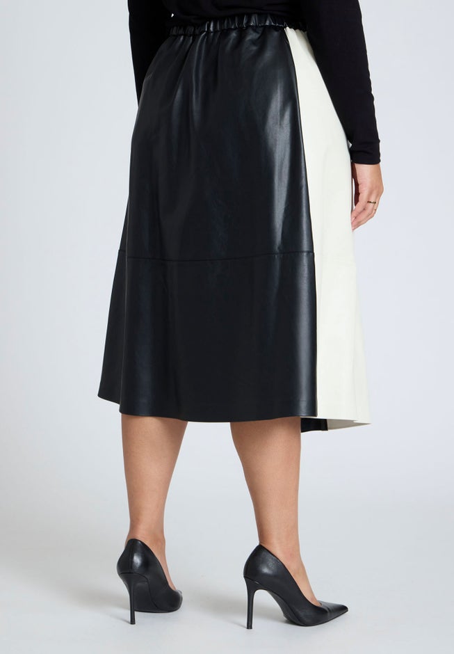 Colorblocked Faux Leather Full Midi Skirt image number 2