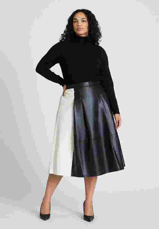 Colorblocked Faux Leather Full Midi Skirt image number 0