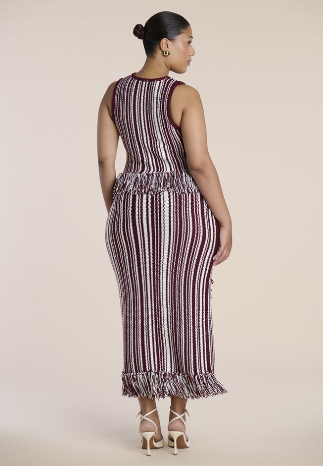 Peplum Fringe-Detail Sweater Maxi Dress image number 1