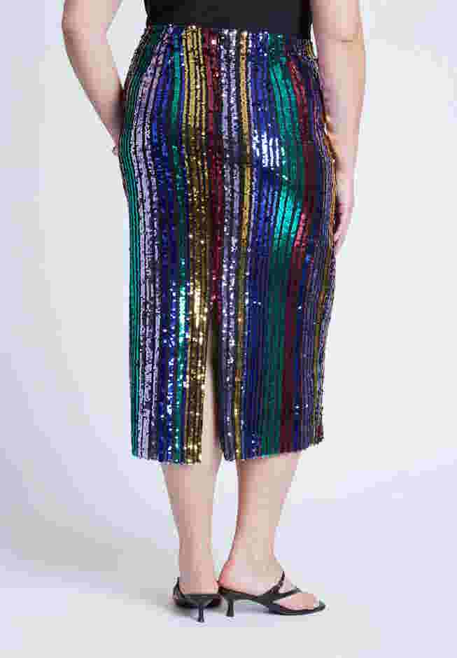 Rainbow Striped Sequin Midi Skirt image number 2
