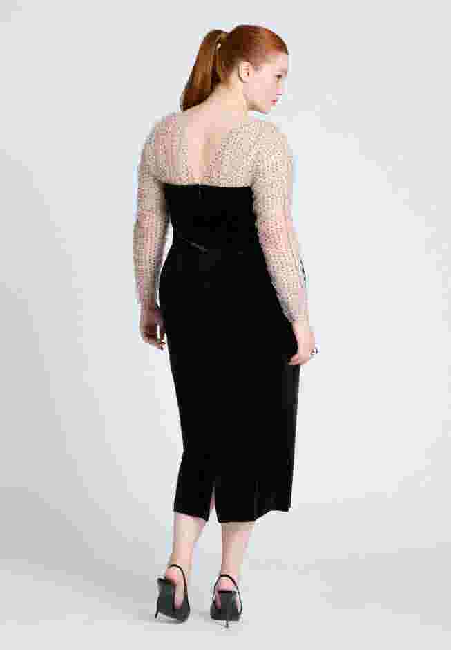 Velvet Midi Dress With Polka Dot Sleeve image number 1