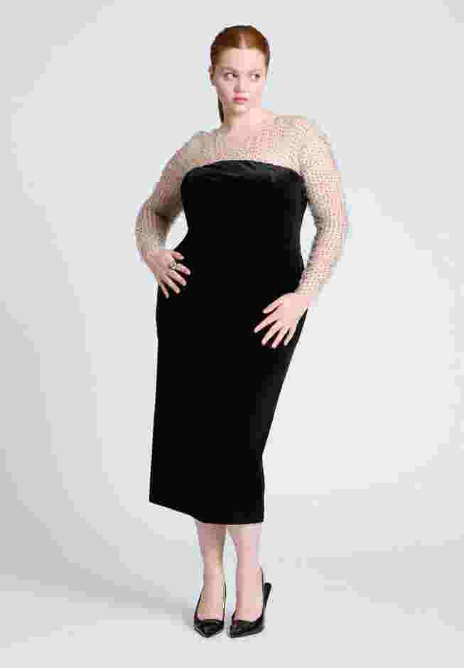Velvet Midi Dress With Polka Dot Sleeve image number 0