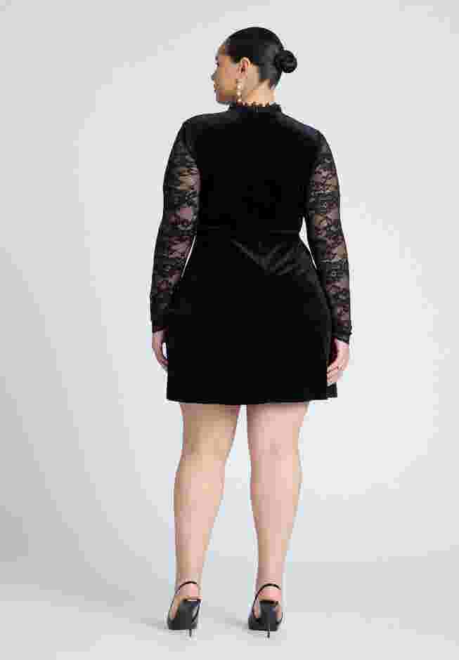 Velvet Mini Dress With Lace image number 1