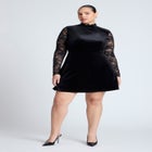 Velvet Mini Dress With Lace image number null