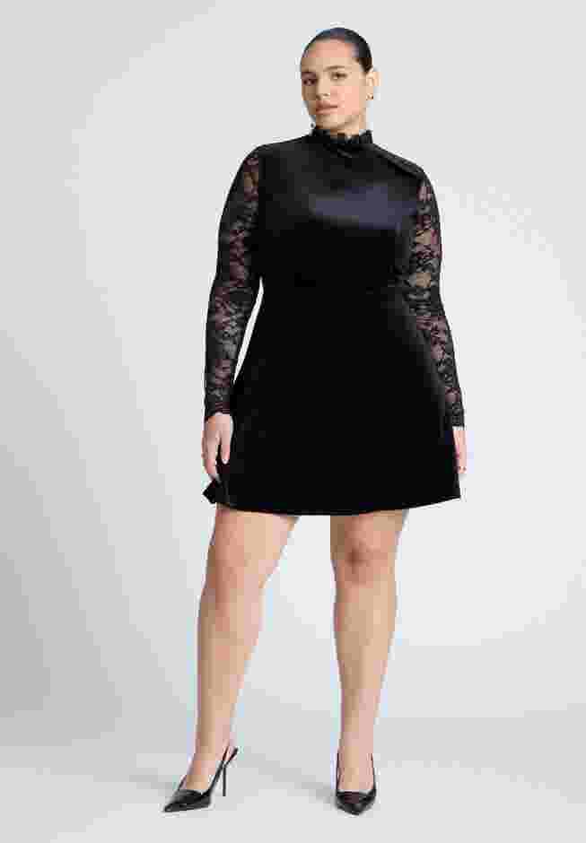 Velvet Mini Dress With Lace image number 0