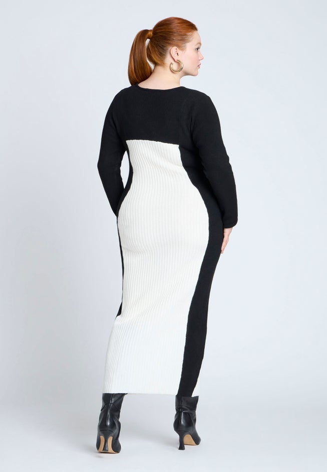 Maxi Sweater Dress With Colorblocked image number 1