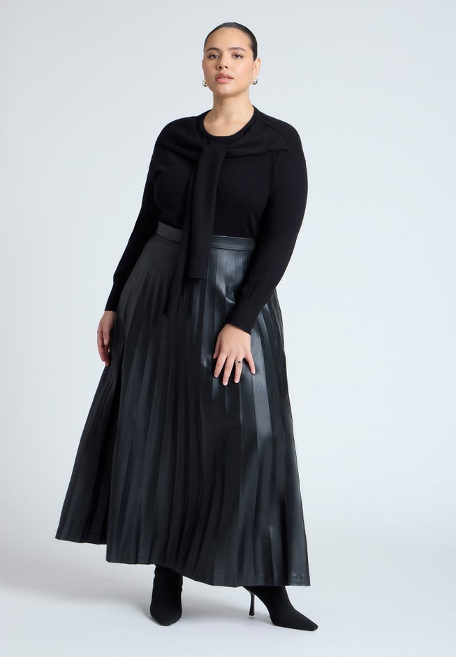 Maxi Pleated Faux Leather Skirt image number null