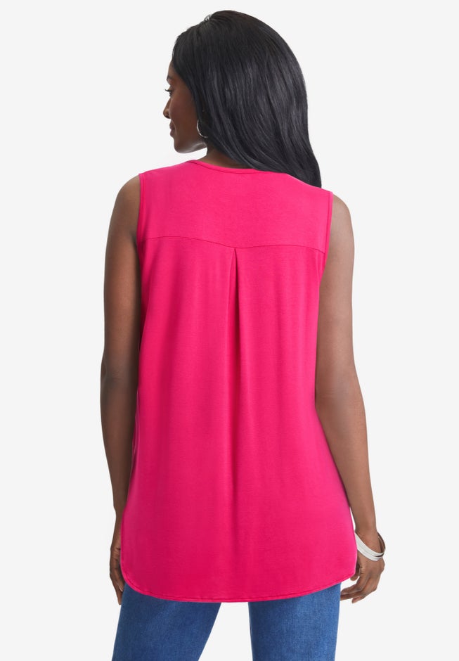 Stretch Knit Hi-Low Zip Tunic image number 1