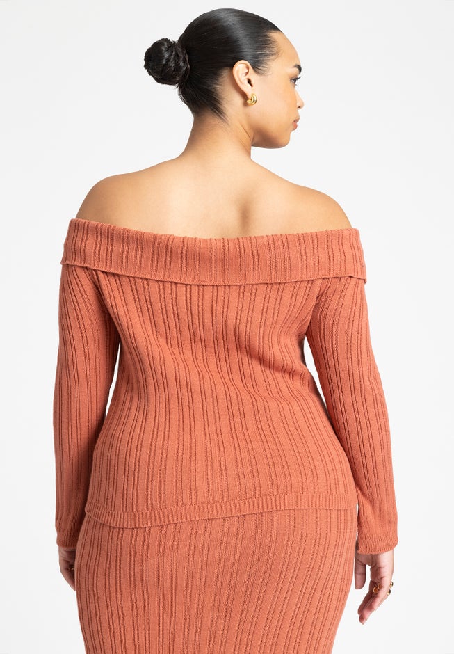 Off The Shoulder Sweater With Sleeve Slits image number null