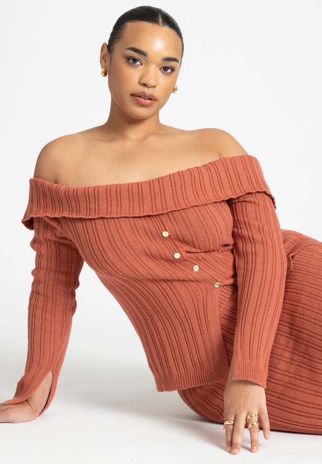 Off The Shoulder Sweater With Sleeve Slits image number null