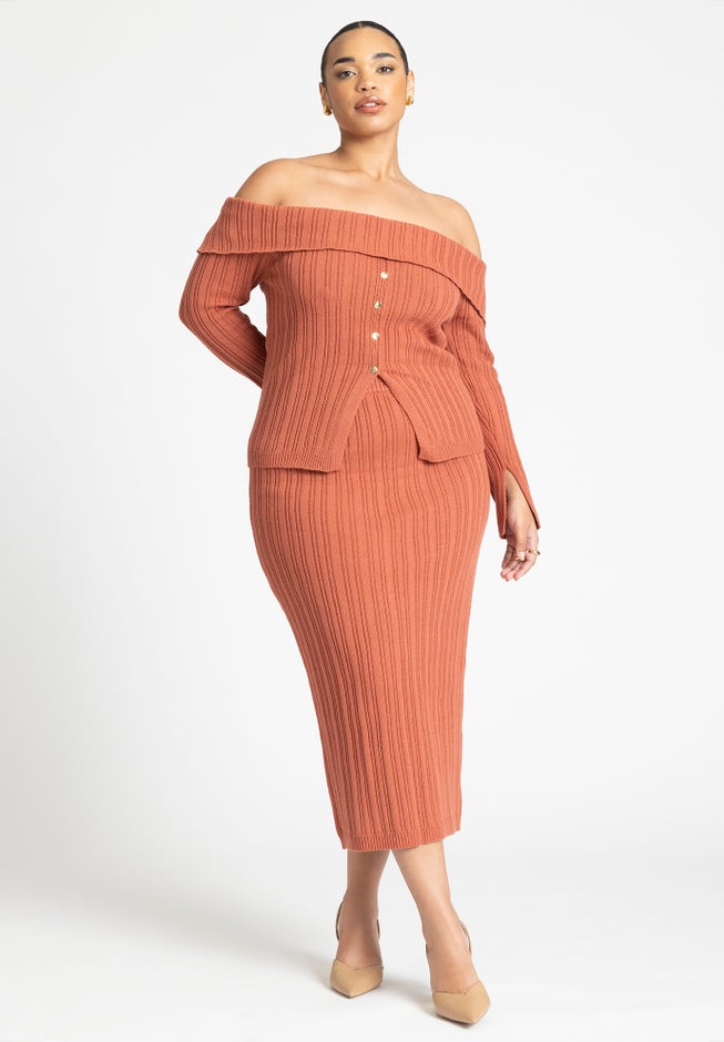Off The Shoulder Sweater With Sleeve Slits image number null
