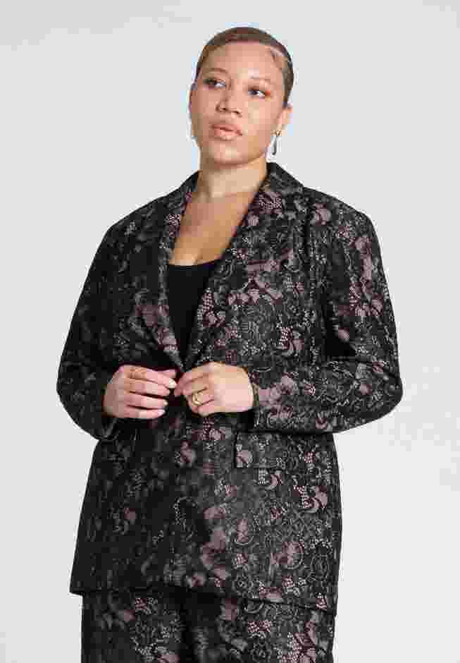 Contrast Lining Lace Blazer image number 0