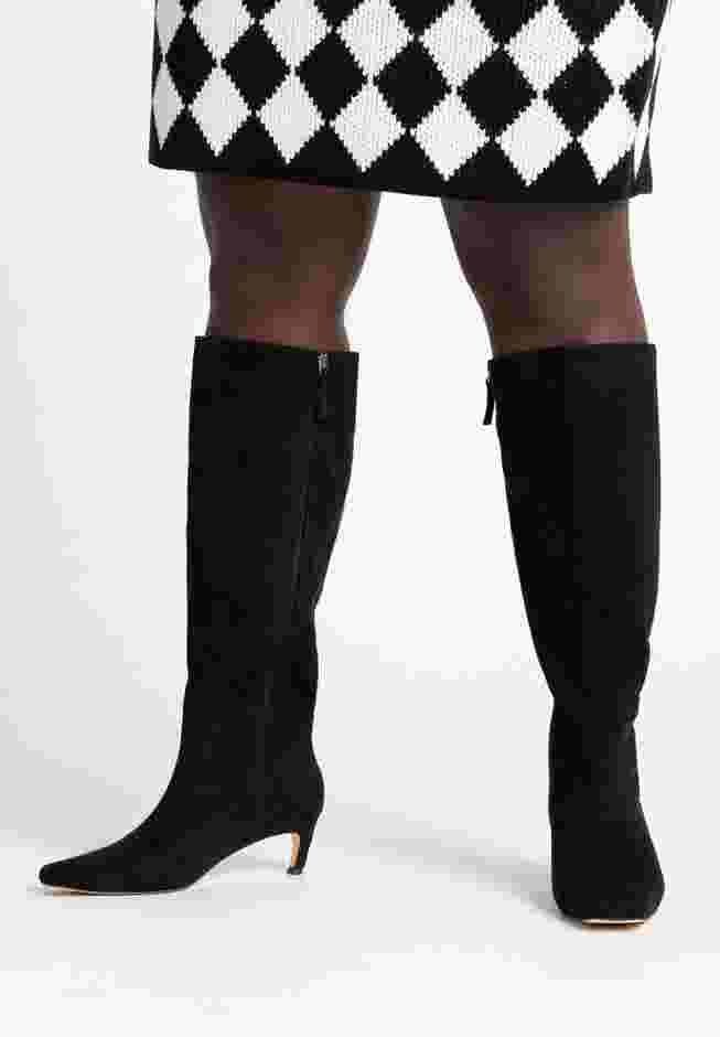 Straight Shaft Faux Suede Boot with Kitten Heel image number 0