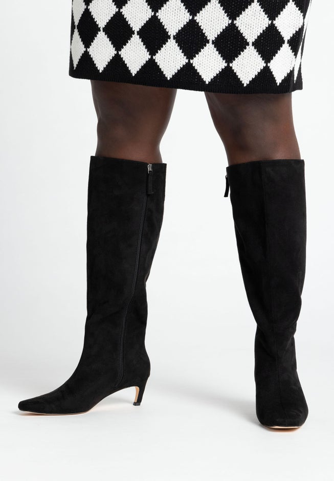 Straight Shaft Faux Suede Boot with Kitten Heel image number null