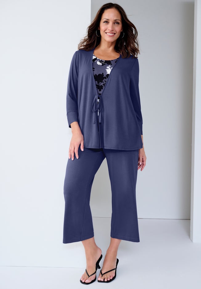 Everyday Stretch Knit Wide Leg Crop Pant image number 1