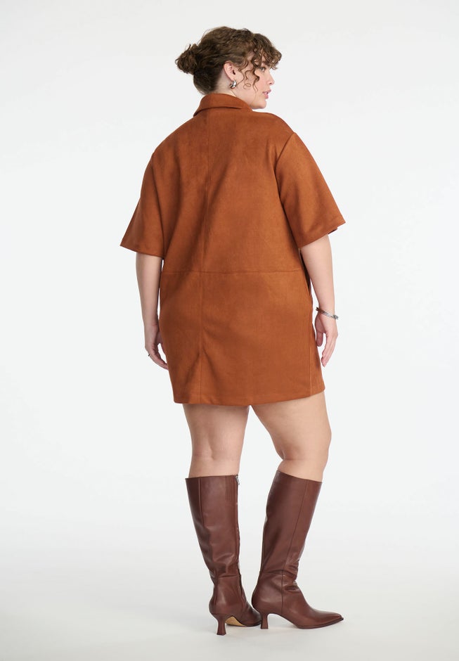 faux suede shirt dress Faux-suede belted shirt dress