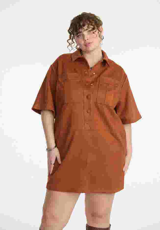 Faux Suede Mini Shirt Dress image number 2
