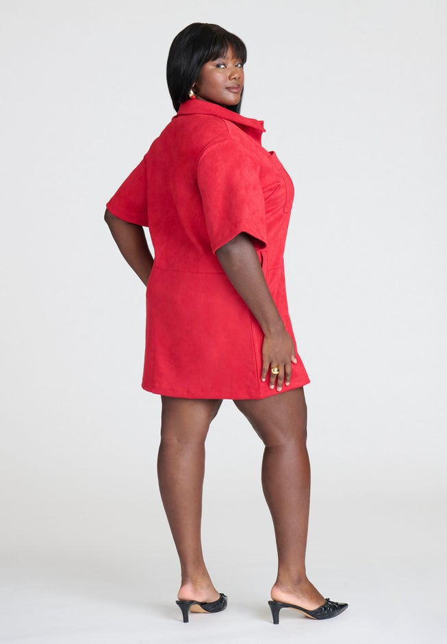 Faux Suede Mini Shirt Dress image number null