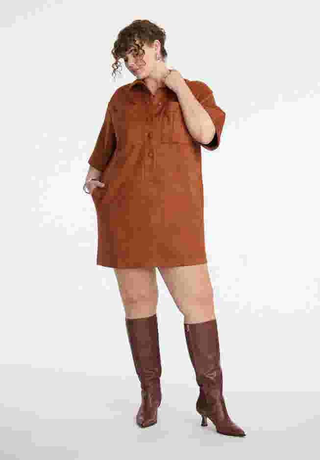 Faux Suede Mini Shirt Dress image number 0
