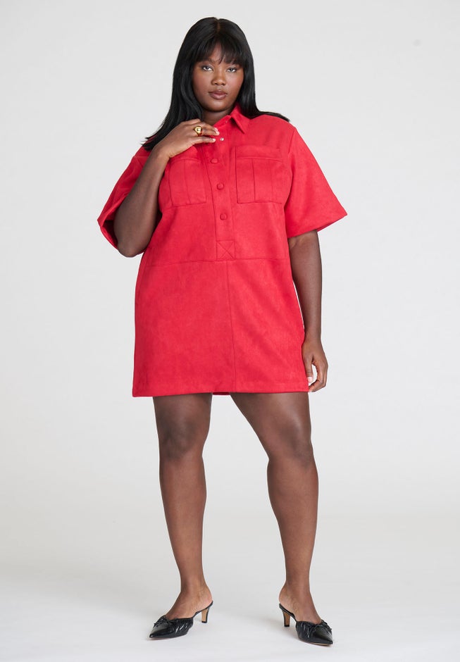 Faux Suede Mini Shirt Dress image number null