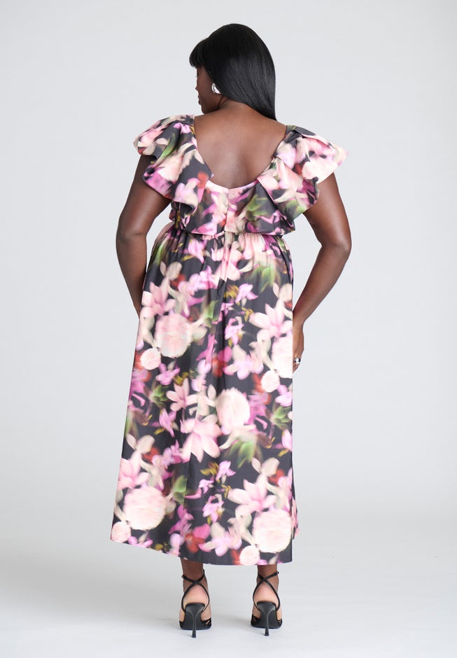 Ruffle Neckline Floral Dress image number 1