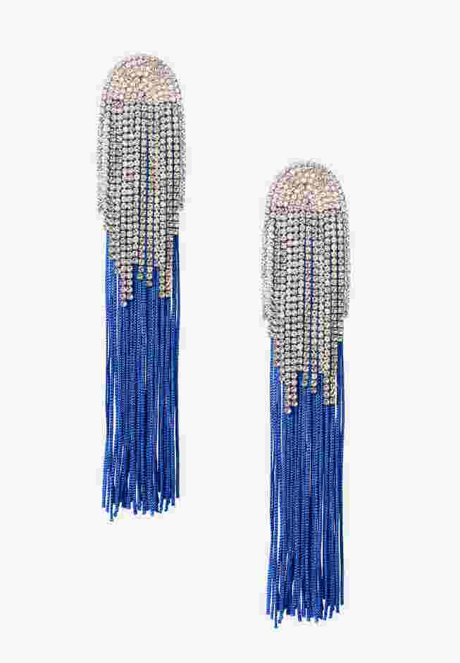 Rhinestone Waterfall Earrings With Yarn image number 0