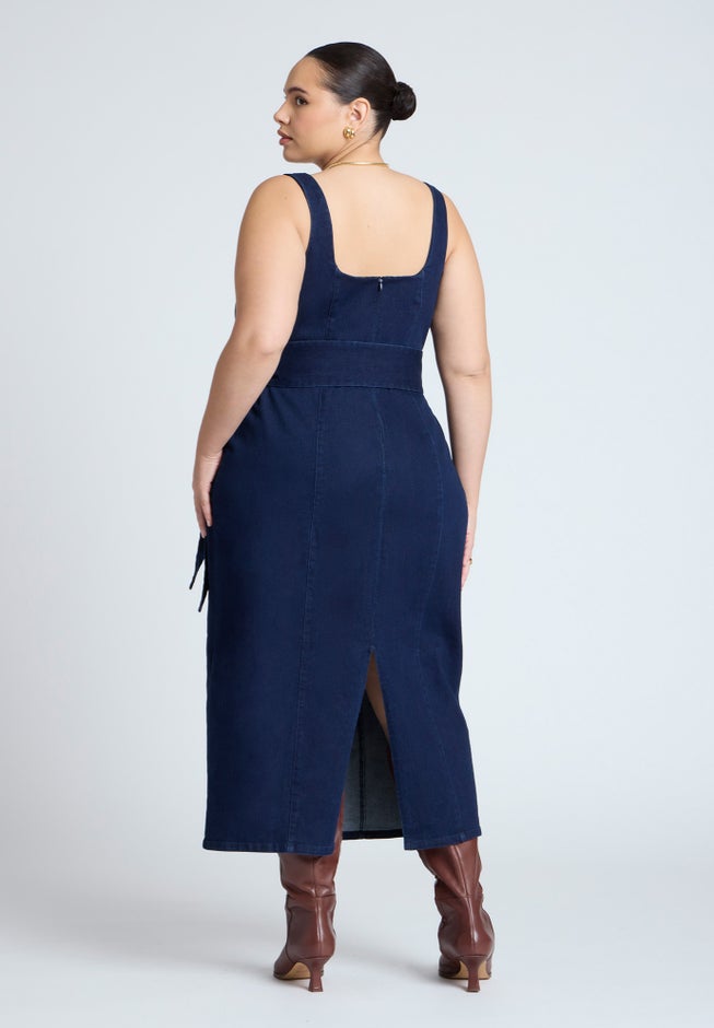 Tie Detail Denim Midi Dress image number 2