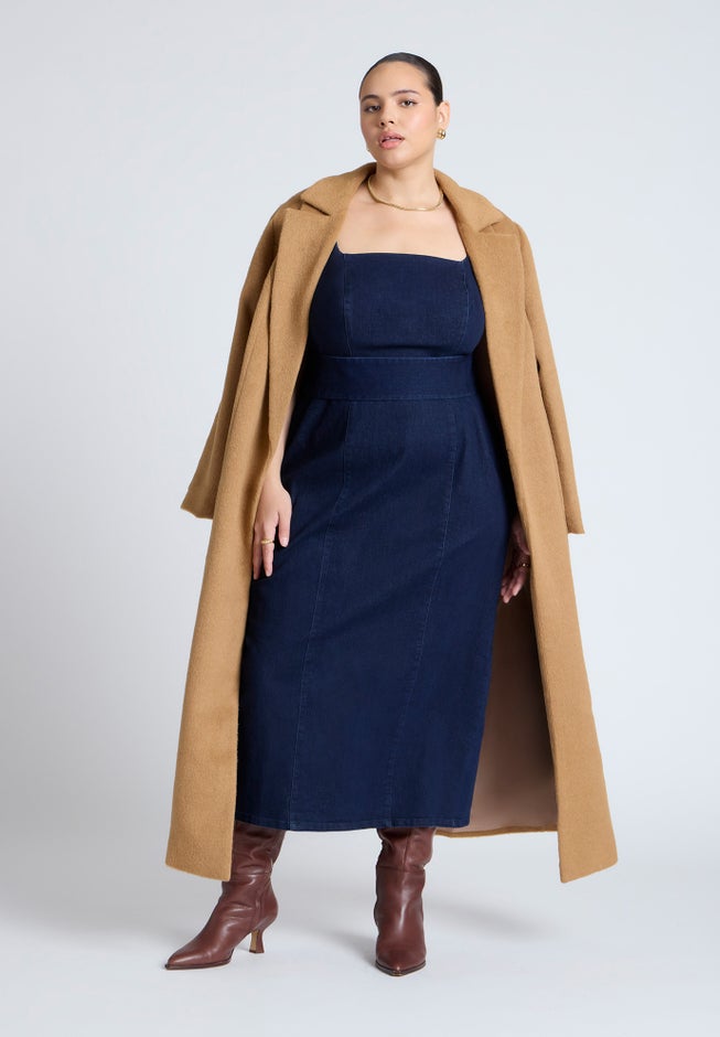 Tie Detail Denim Midi Dress image number 4