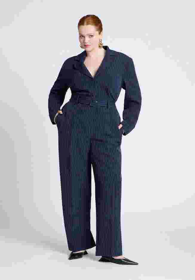 Pinstripe Jumpsuit With Belt image number 0