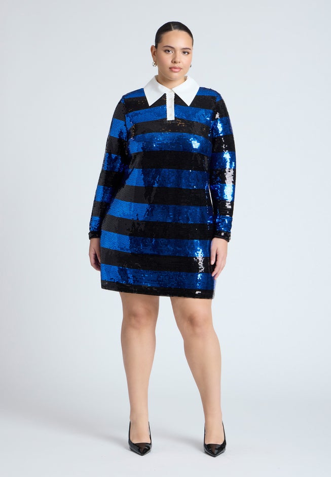 Striped Sequin Mini With Collar image number null
