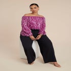 Fringe Sequin Off The Shoulder Top image number null