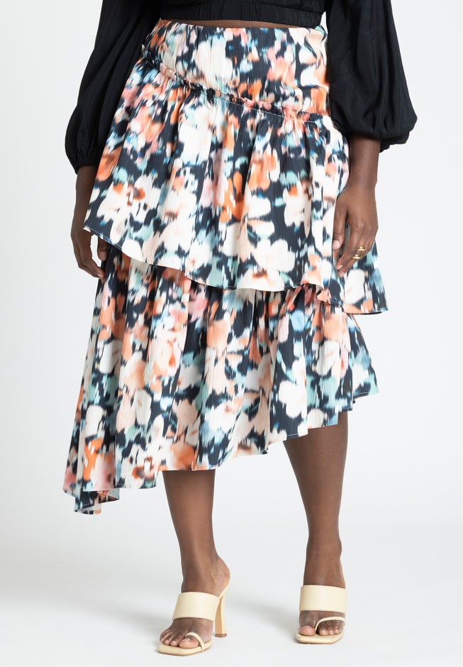 Asym Tiered Printed Skirt image number 1