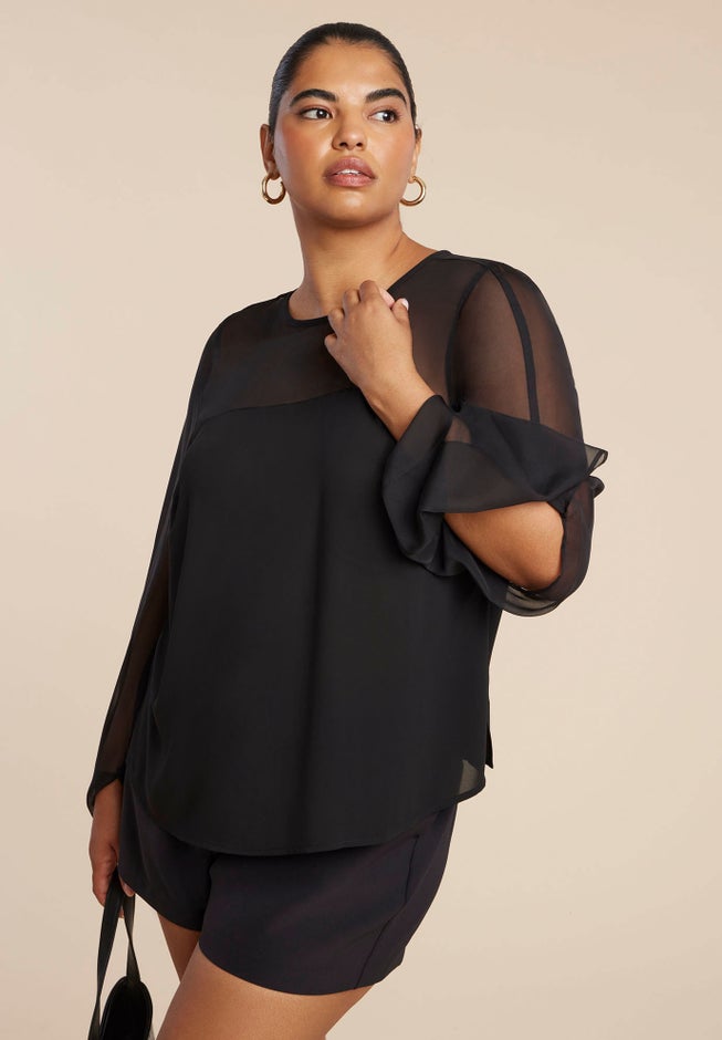 Draped Sheer Sleeve Blouse image number 1