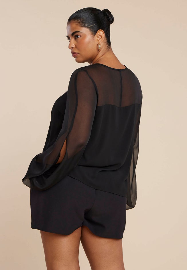 Draped Sheer Sleeve Blouse image number null