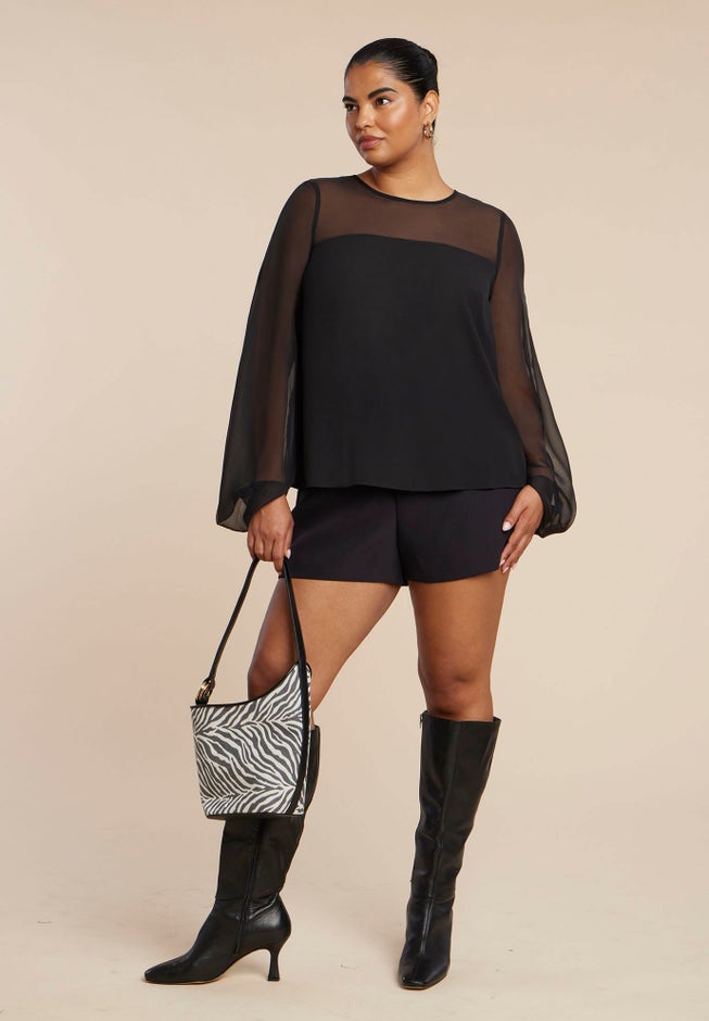 Draped Sheer Sleeve Blouse image number 3