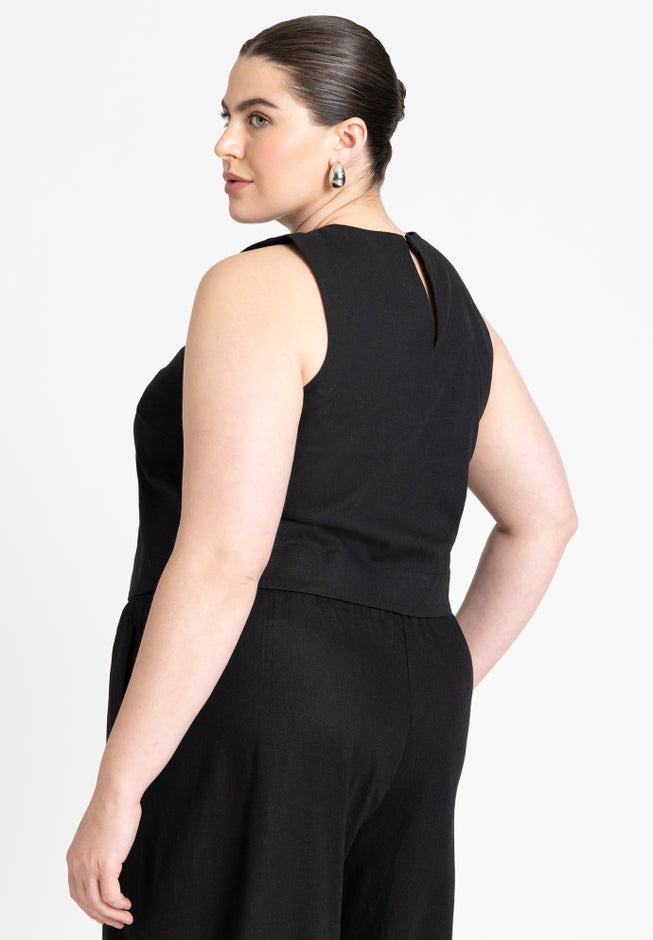 Linen-Blend Boxy Scoop Neck Crop Tank image number 1