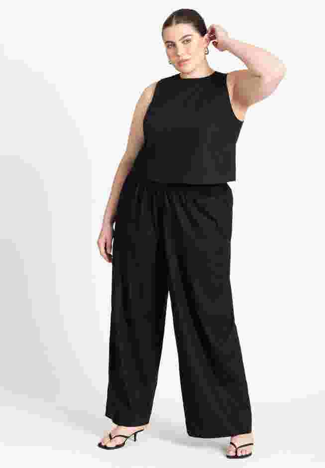 Linen-Blend Boxy Scoop Neck Crop Tank image number 2