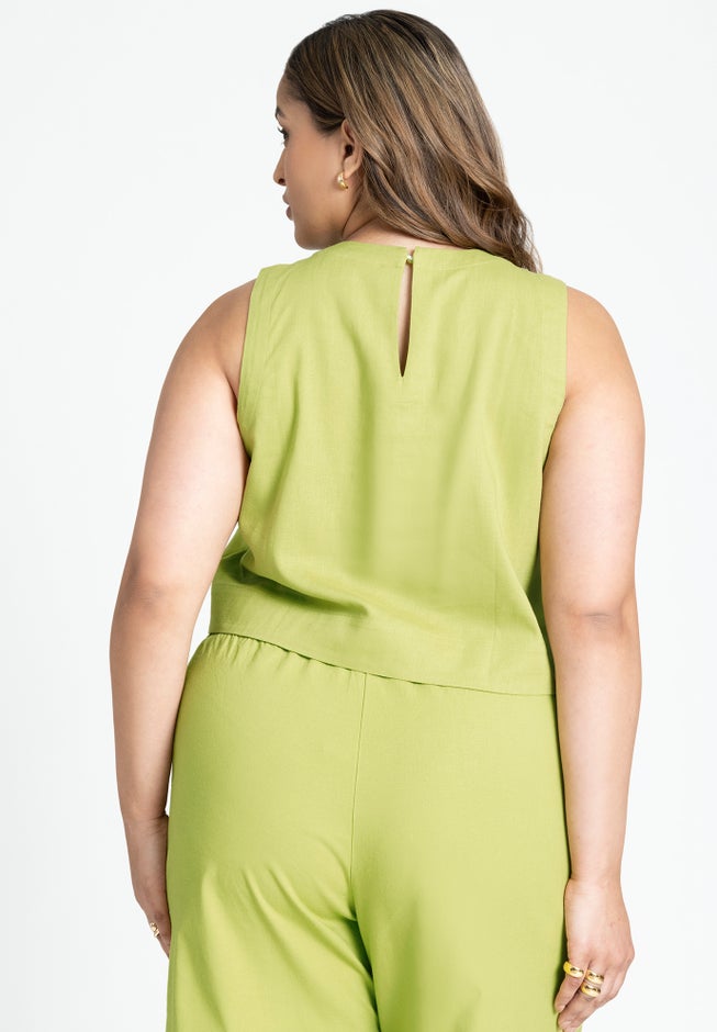 Linen-Blend Boxy Scoop Neck Crop Tank image number 1