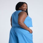 Linen-Blend Boxy Scoop Neck Crop Tank image number null