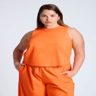 Linen-Blend Boxy Scoop Neck Crop Tank image number null