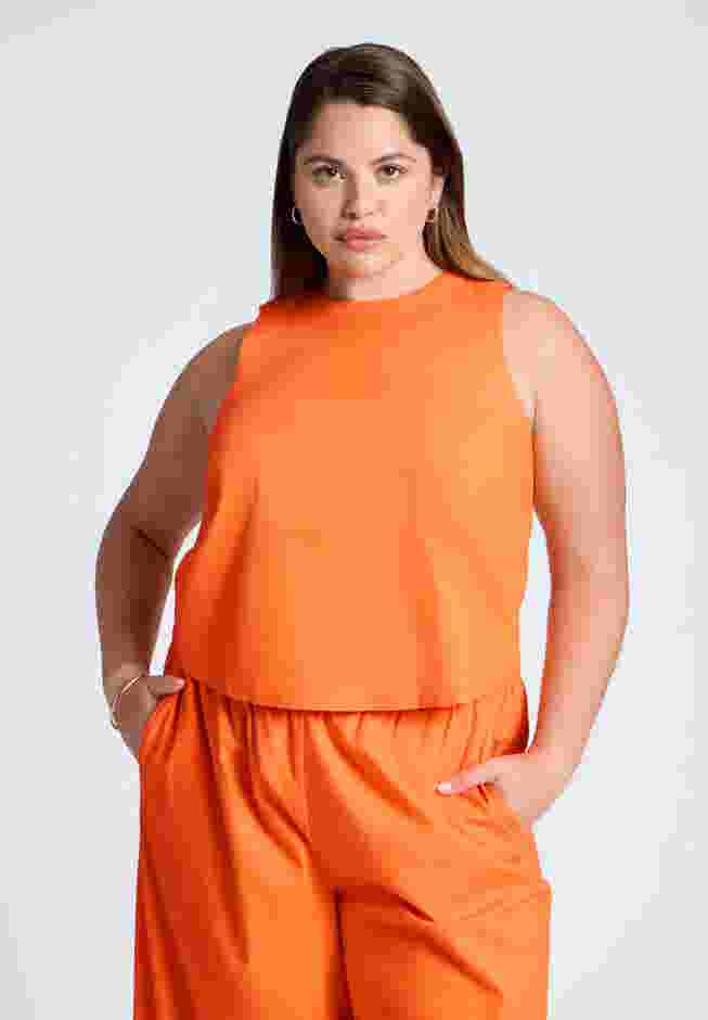 Linen-Blend Boxy Scoop Neck Crop Tank image number 0