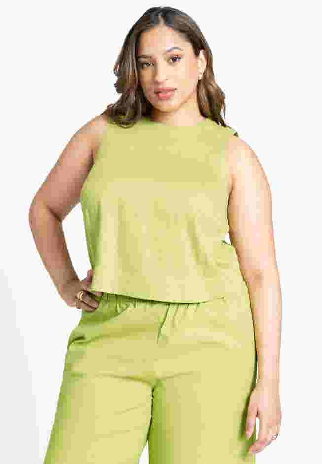 Linen-Blend Boxy Scoop Neck Crop Tank image number 0