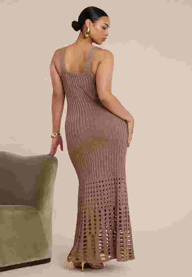 Metallic Open Stitch Sweater Dress image number 1