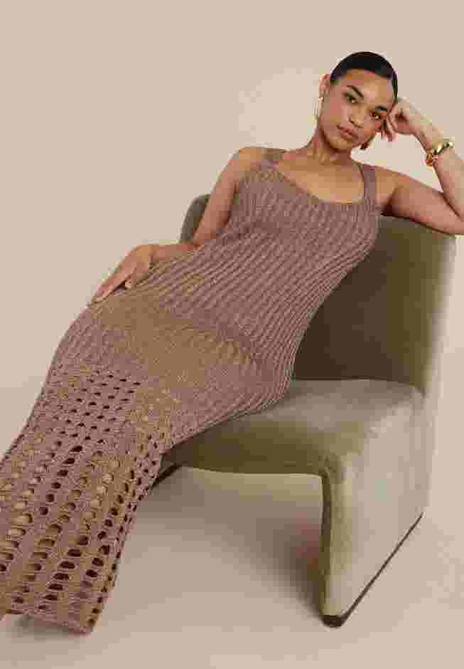 Metallic Open Stitch Sweater Dress image number 2
