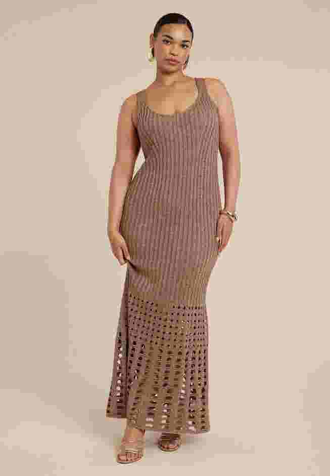 Metallic Open Stitch Sweater Dress image number 0