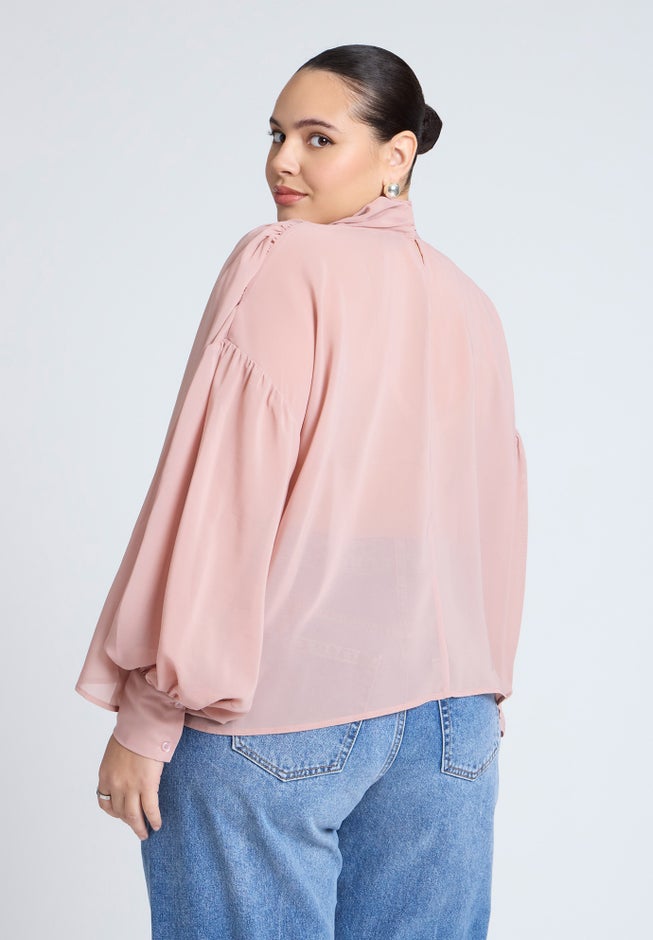 Sheer Mock Neck Cape Blouse image number 1