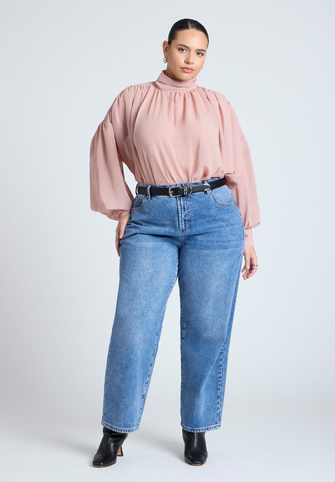 Sheer Mock Neck Cape Blouse image number 2