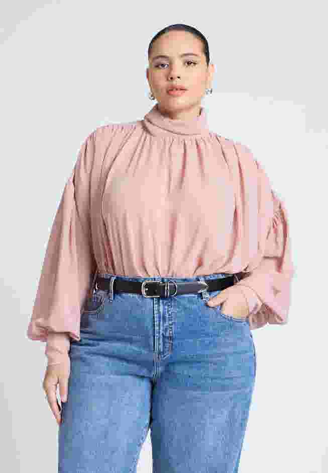 Sheer Mock Neck Cape Blouse image number 0